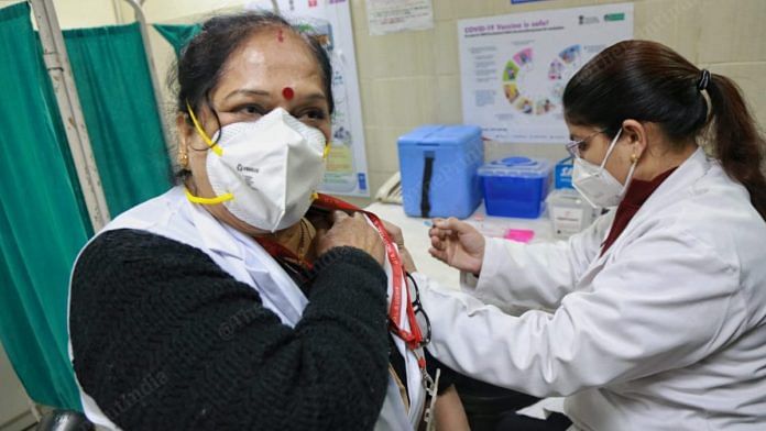 A health worker getting the vaccine during a dry run in Delhi | Representational Photo: Manisha Mondal | ThePrint