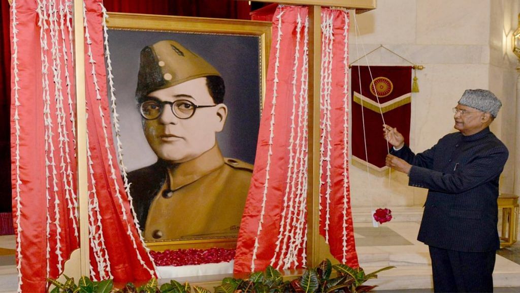 President Ram Nath Kovind unveils a portrait of Netaji Subhas Chandra Bose at Rashtrapati Bhavan on 23 January 2021 | Twitter | @rashtrapatibhvn