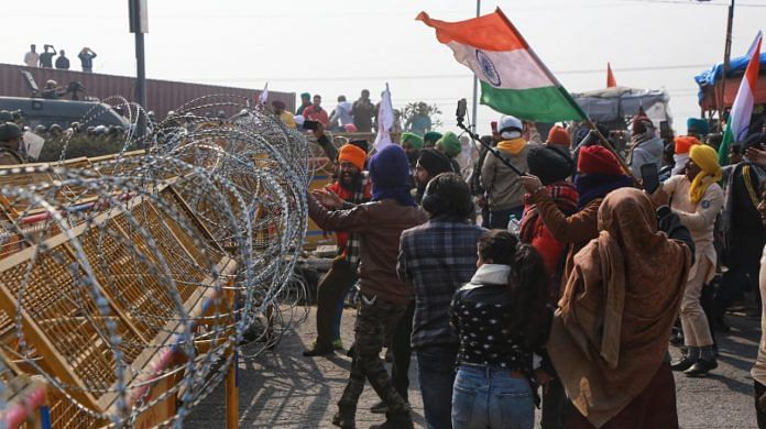 Protesting farmers at Singhu border on 26 January 2021 | Photo: Manisha Mondal | ThePrint