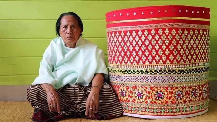 Hanjabam Ongbi Radhe Devi makes ‘potloi’, a traditional bridal costume of the Meitei community in Manipur | Facebook