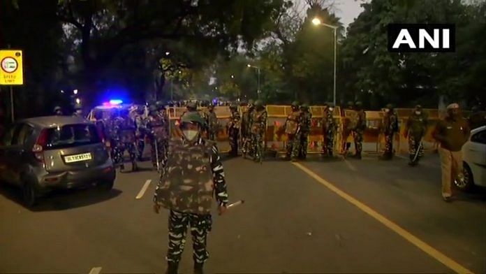 Security personnel near the Israel Embassy in Delhi | Twitter | ANI Photo
