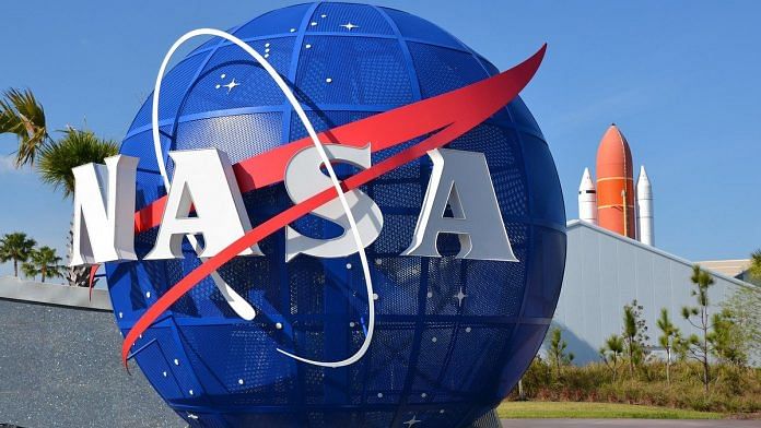 NASA logo at the Kennedy Space Center Visitor Complex in US