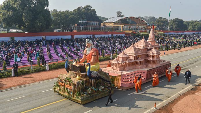 Uttar Pradesh tableau passes through Rajpath during the 72nd Republic Day celebrations in New Delhi, on 26 January 2021