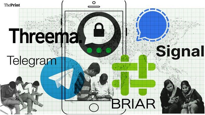 Messaging apps Signal, Telegram, Briar and Threema are coming up as alternatives to WhatsApp | Image by Soham Sen | ThePrint
