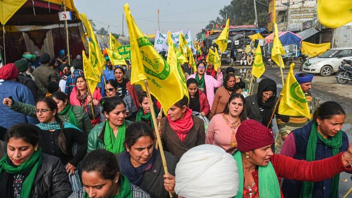 Rally against farm laws at Singhu border in New Delhi on 12 January