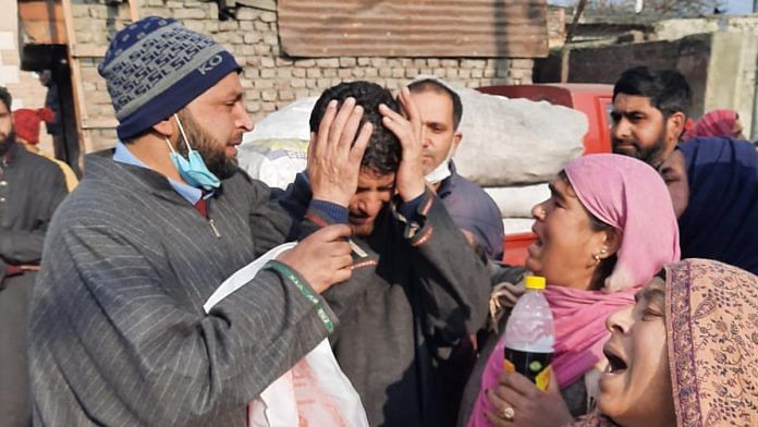 A file photo of relatives of the alleged militants killed in the Srinagar encounter grieve during a protest. | Photo: Azaan Javaid | ThePrint