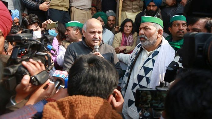 Delhi Deputy Chief Minister Manish Sisodia visited the Ghazipur border, where farmers are protesting against farm laws on 29 January 2021 | Manisha Mondal | ThePrint