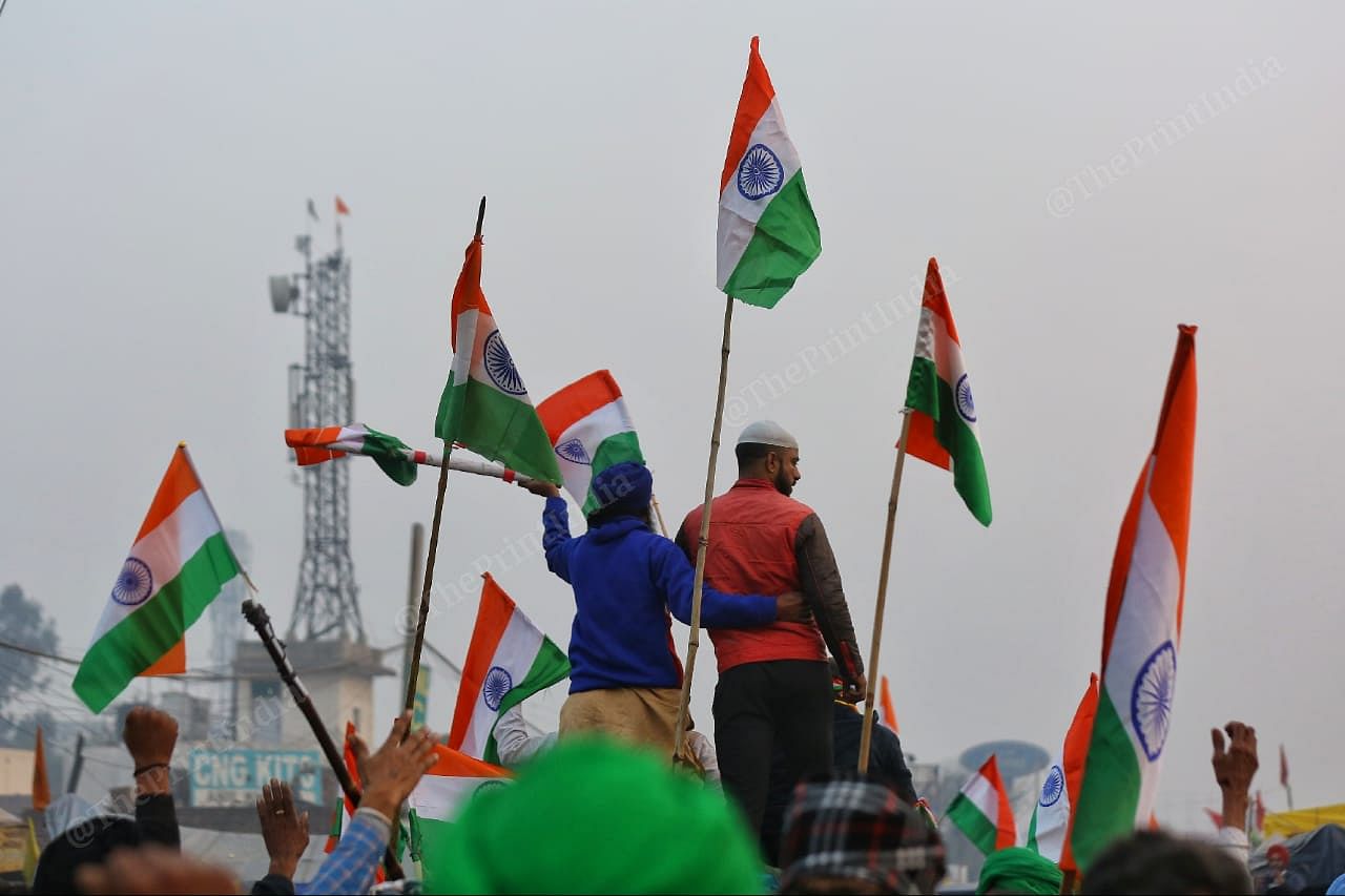 National flags were seen everywhere at Singhu | Photo: Suraj Singh Bisht | ThePrint