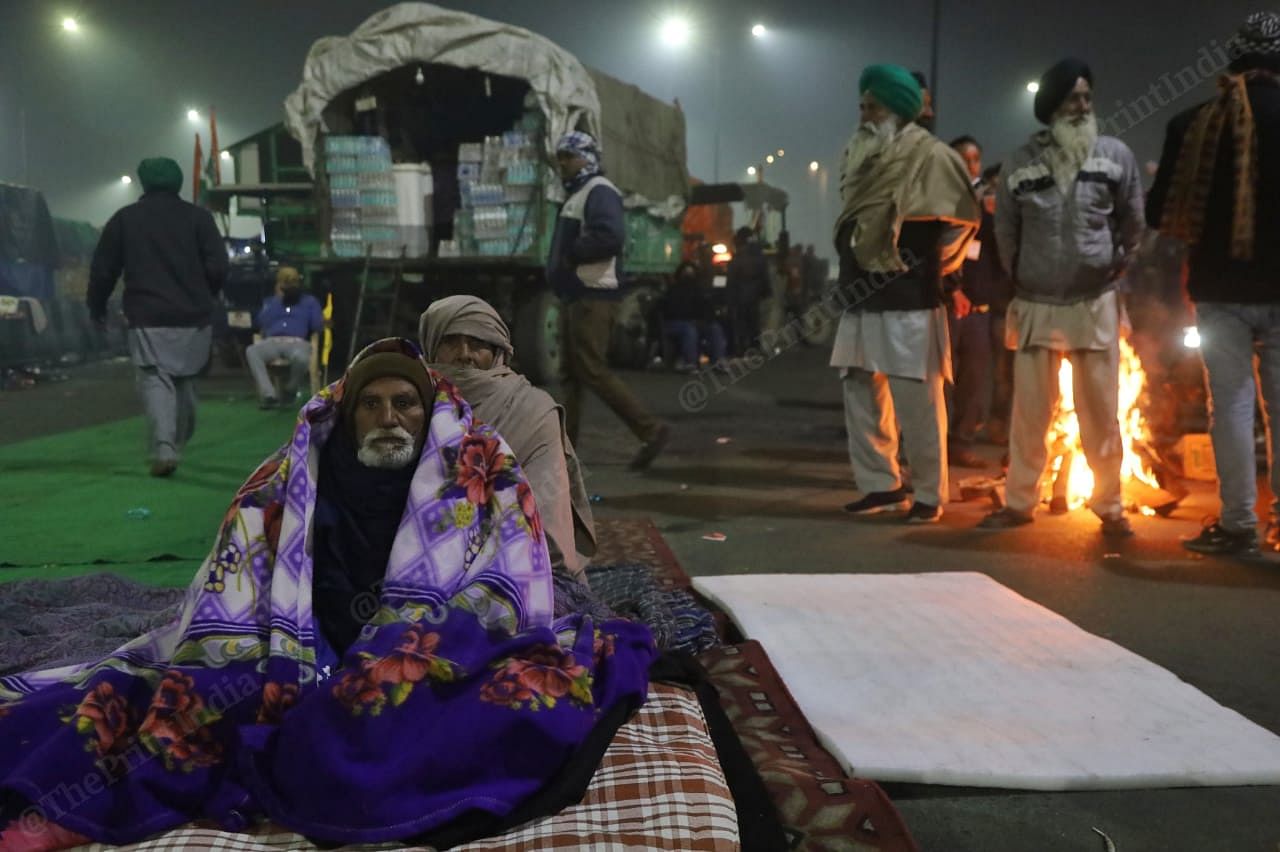 At Ghazipur protest site, protestors camp near the stage | Photo: Manisha Mondal | ThePrint