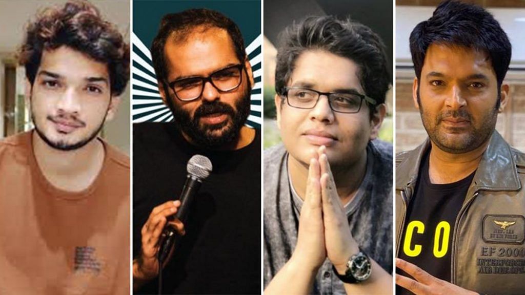 (From left to right) File photos of comedians Munawar Faruqui, Kunal Kamra, Tanmay Bhat and Kapil Sharma. | Photo: Twitter/Facebook