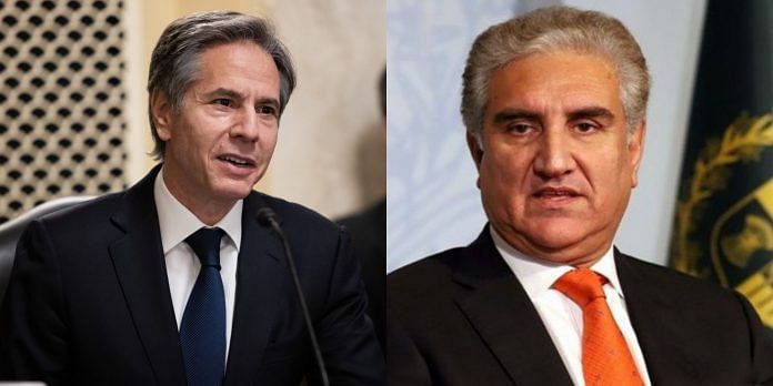 File photo of US Secretary of State Tony Blinken and Pakistan Foreign Minister Shah Mahmood Qureshi | Bloomberg/Twitter