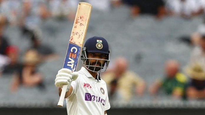 A file photo of India's Ajinkya Rahane celebrating his century during the second Test of the India and Australia series at Melbourne Cricket Ground in Melbourne. | Photo ICC Twitter/ANI