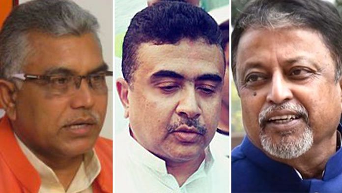 West Bengal BJP leaders Dilip Ghosh, Suvendu Adhikari and Mukul Roy | Wikipedia
