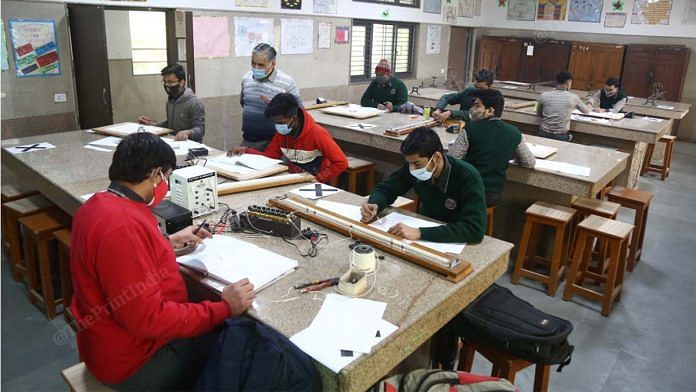 Students attend classes at Kautilya Government Sarvodaya Bal Vidyalaya in New Delhi on 18 January | Photo: Suraj Singh Bisht | ThePrint