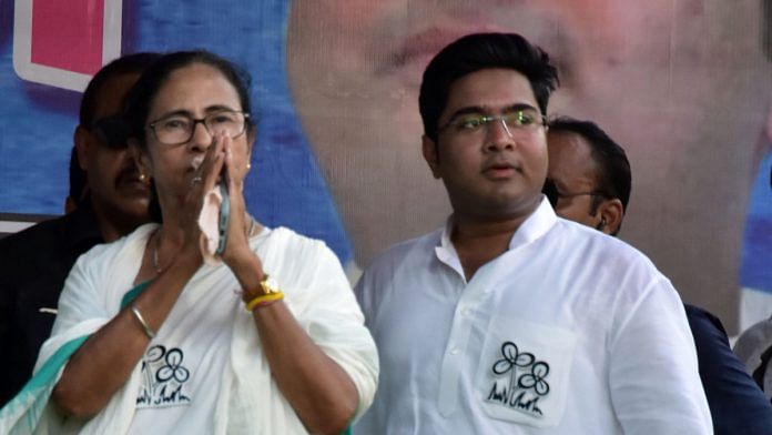 File image of Trinamool MP Abhishek Banerjee (right) and his aunt, CM Mamata Banerjee in West Bengal | Photo: ANI