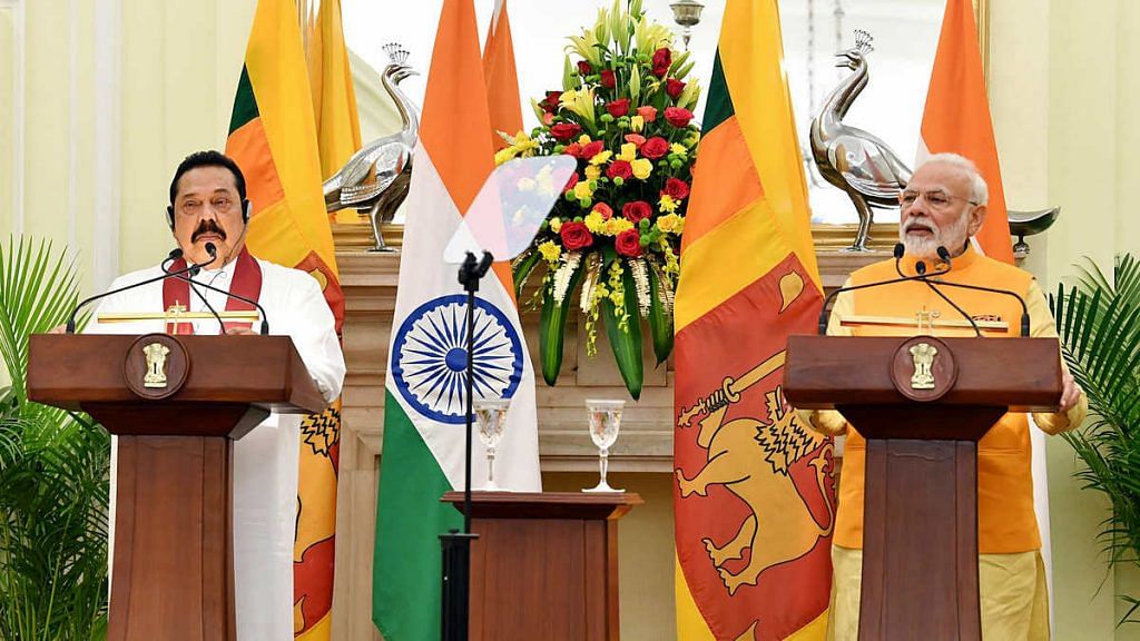 File image of Indian Prime Minister Narendra Modi (right) with his Sri Lankan counterpart Mahinda Rajapaksa | Photo: ANI