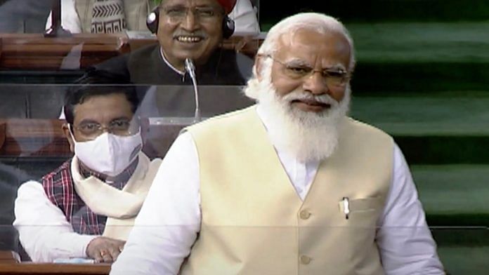 Prime Minister Narendra Modi in the Lok Sabha Wednesday | Photo: ANI/LSTV