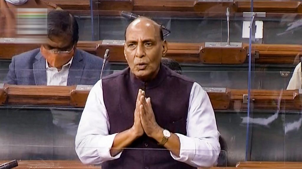 Union Defence Minister Rajnath Singh speaks in the Lok Sabha during ongoing Budget Session of Parliament, in New Delhi | PTI