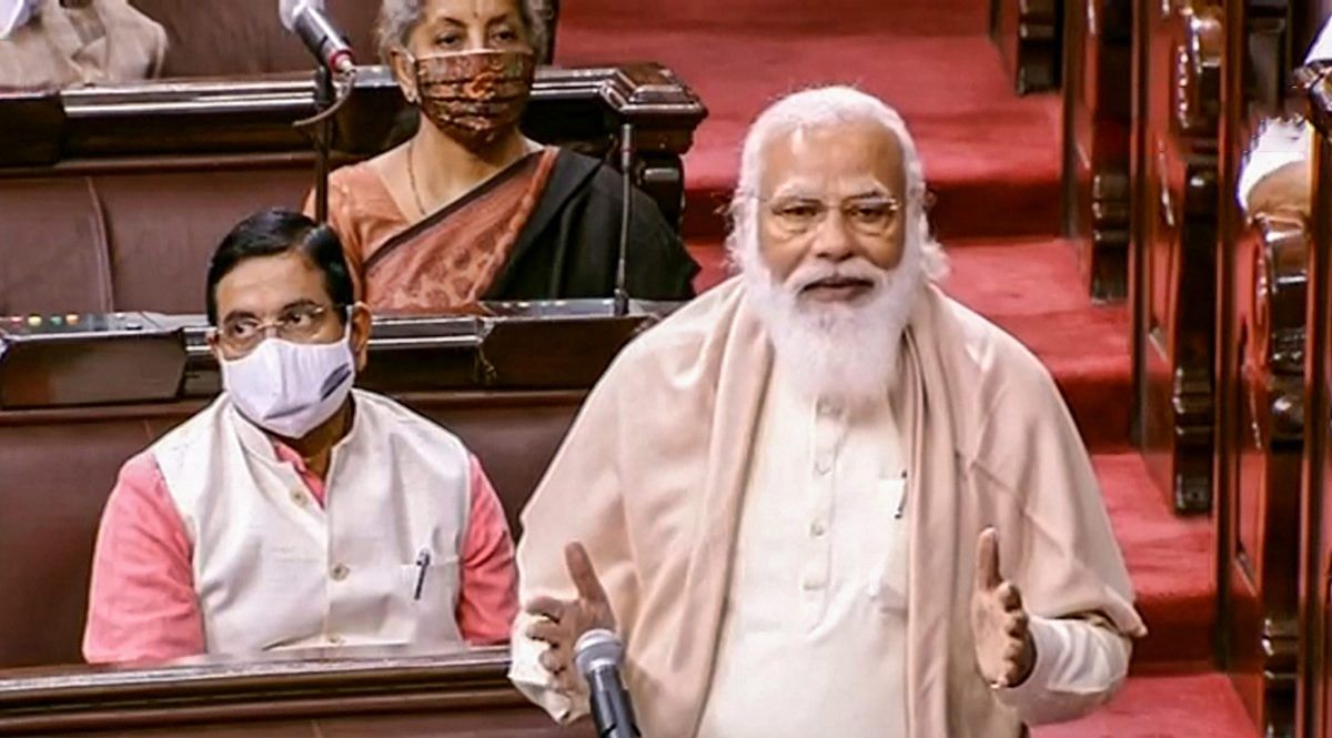 Prime Minister Narendra Modi speaks in the Rajya Sabha during ongoing Budget Session of Parliament on 9 February, 2021| PTI