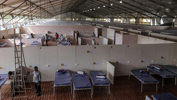 Representational image of a Covid care facility being built at Mumbai's Bandra Kurla Complex exhibition ground in May 2020 | File photo: Bloomberg