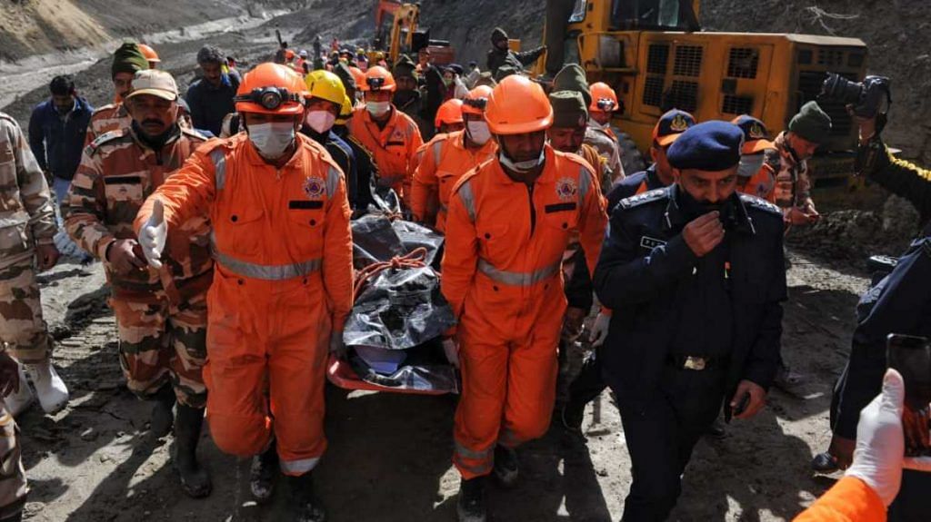 Four bodies were recovered from a hydropower plant site in Chamoli, Uttarakhand on 9 February 2021 | Suraj Singh Bisht | ThePrint