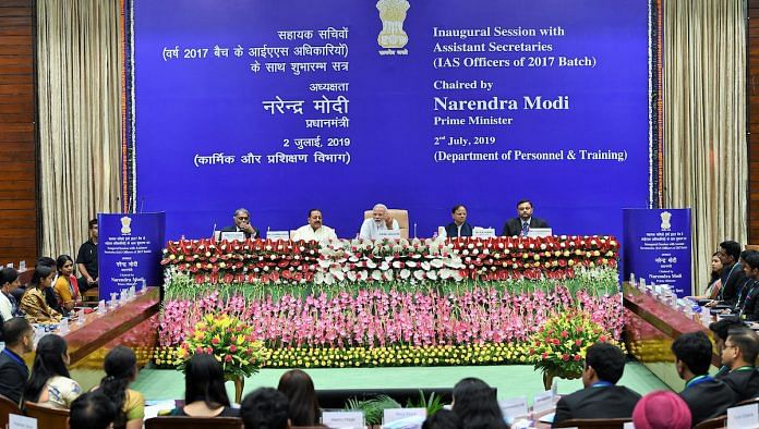 PM Narendra Modi addressing the Inaugural Session of Assistant Secretaries (IAS Officers of 2017 batch), in New Delhi, 2019 | PIB