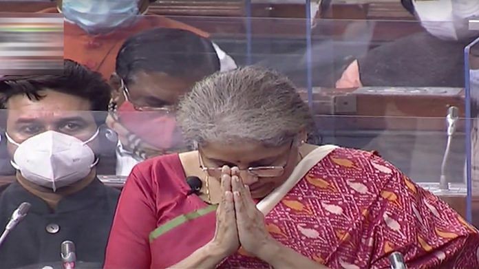 Union Finance Minister Nirmala Sitharaman during the Budget Session at Lok Sabha, in New Delhi, on 1 February 2021