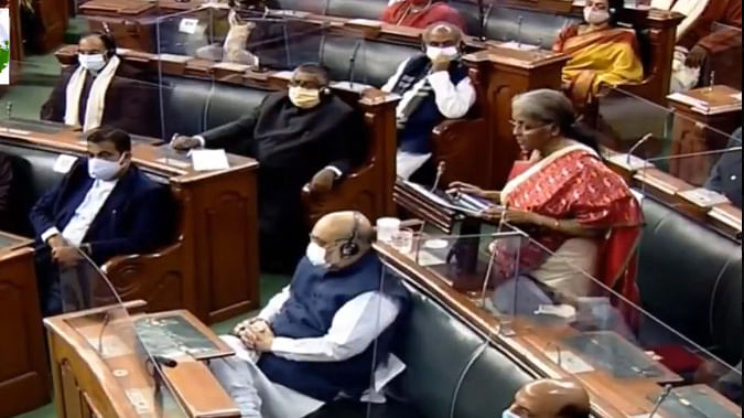 Finance Minister Nirmala Sitharaman presents the Union Budget 2021-22 in Lok Sabha in New Delhi, on 1 February 2021 | Twitter: @@PIB_India