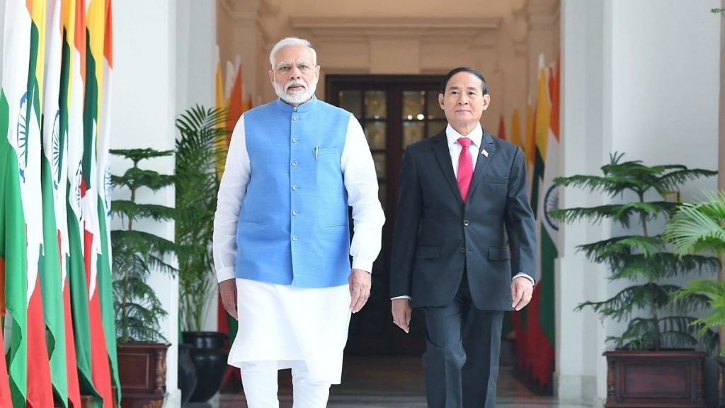 File image of PM Narendra Modi with Myanmar President Win Myint | Twitter | @narendramodi