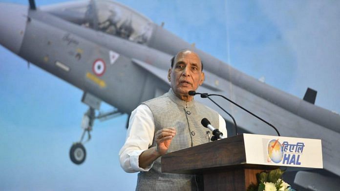 Defence Minister Rajnath Singh inaugurated the second production line for LCA Tejas in Bengaluru Tuesday | By special arrangement