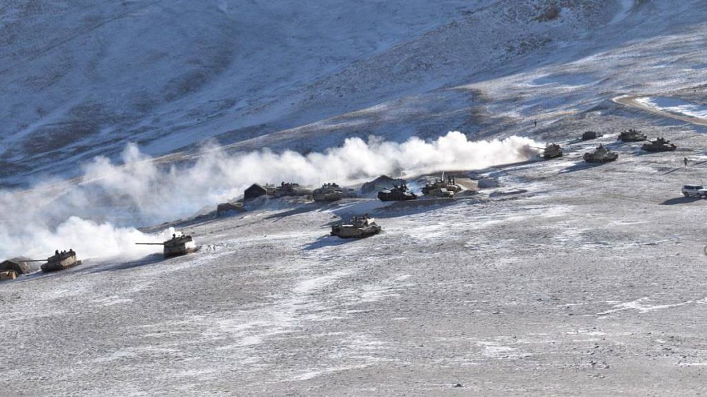 Indian and Chinese armoured columns pulling back from Rechin La on the southern side of Pangong Tso Wednesday | Credit: Army