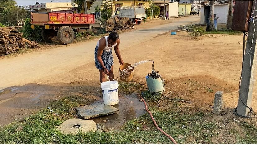 Ramulu, 58, relies on a local borewell pump as Mission Bhagiratha allegedly only brings water for 15 minutes on alternate days in his village | Rishika Sadam | ThePrint