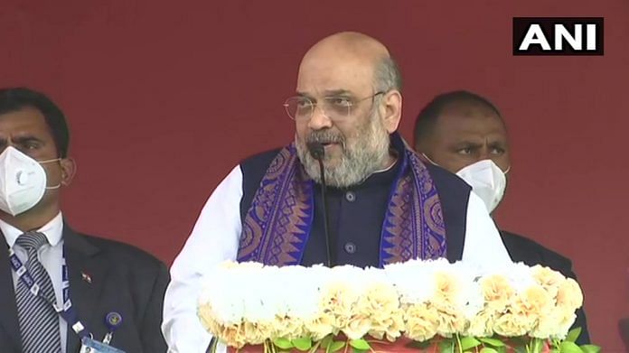 Home Minister Amit Shah speaks at an election rally in Coochbehar, West Bengal on 11 February, 2021 | @ANI | Twitter