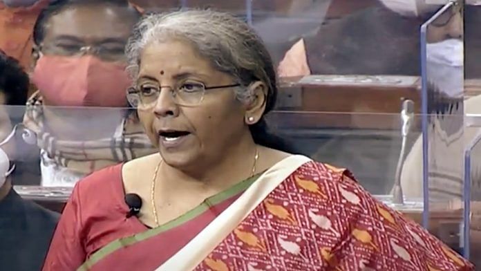 Finance Minister Nirmala Sitharaman during the budget speech in the Parliament on 1 February 2021. | Photo: ANI