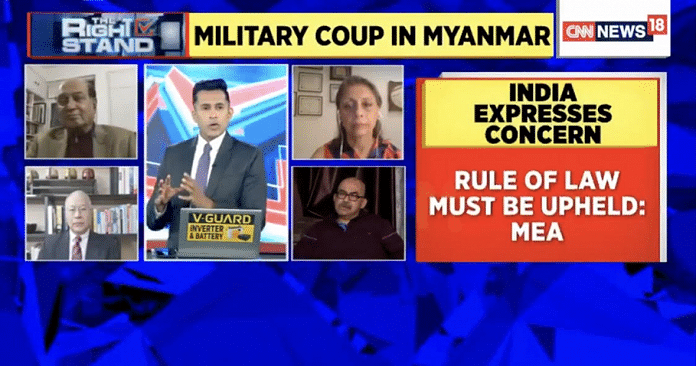 Screengrab of CNN anchor Anand Narasimhan discussing the military coup in Myanmar.
