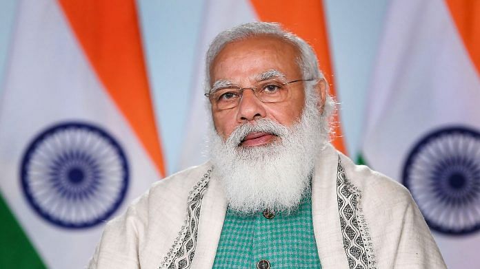 Prime Minister Narendra Modi during the inauguration of an event via video-conferencing, on 17 February 2021| PTI Photo