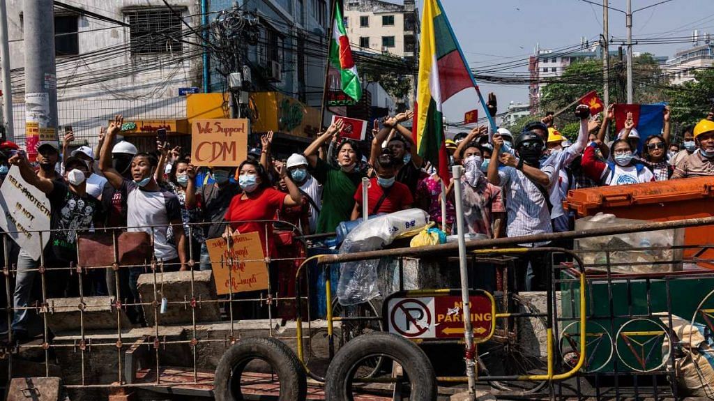File photo of an anti-coup protest in Yangon, Myanmar, in February 2021 | Bloomberg