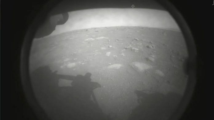 Image sent from rover Perseverance after arrival in Jezero Crater in Mars