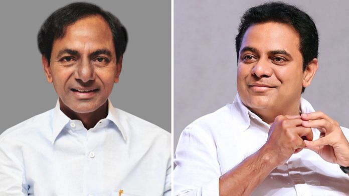 File image of Telangana CM K Chandrashekar Rao (L) and his son K.T. Rama Rao, a member of the state cabinet | Credit: Wikipedia