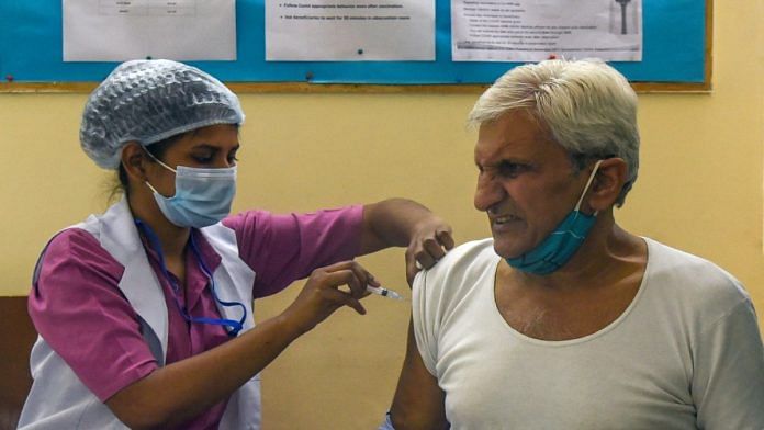 A senior citizen is vaccinated in Delhi | Representational image | ANI