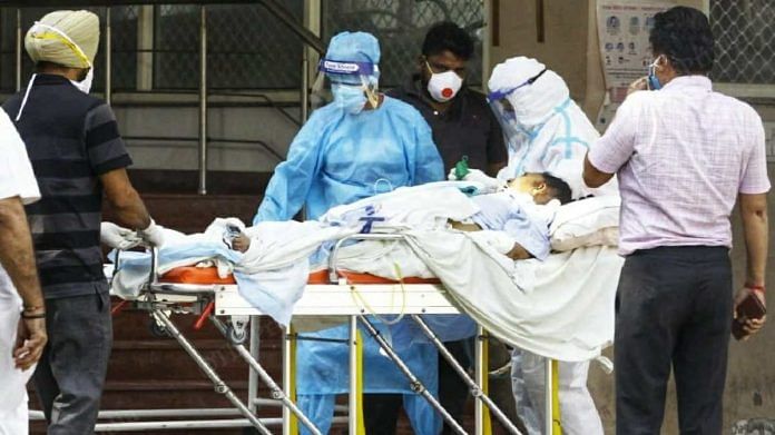 A critical Covid-19 patient being brought to Rajindra Hospital, a tertiary healthcare institute in Punjab (representational image) | Photo: Praveen Jain | ThePrint