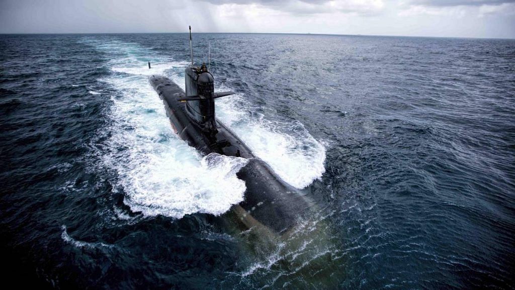 File photo of the second Scorpene class submarine | Indian Navy | Twitter