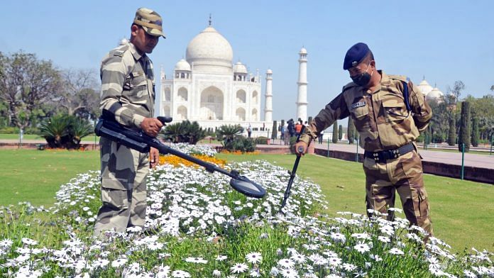 CISF personnel conducting searches on the premises of the Taj Mahal