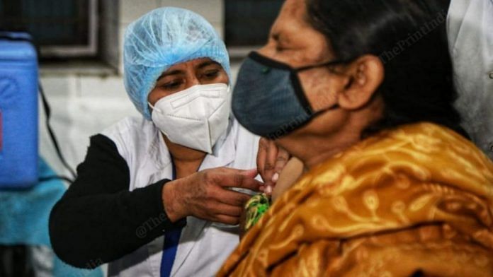 Representational image of a woman getting vaccinated against Covid | Manisha Mondal/ThePrint