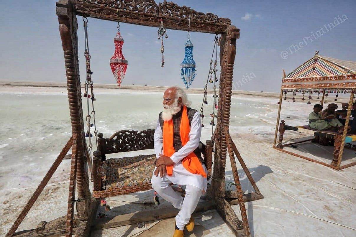 In the white desert of Kutch Lalji Devaria enjoys the swing | Photo: Praveen Jain | ThePrint