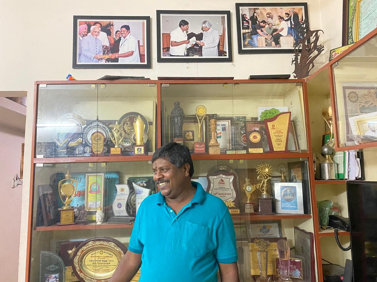 Yoganathan with his award cabinet | Revathi Krishnan | ThePrint