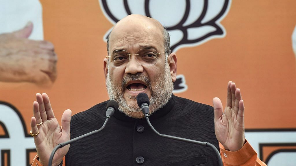 Union Home Minister Amit Shah speaks to media representatives, at his residence in New Delhi, Sunday, 28 March, 2021. | PTI