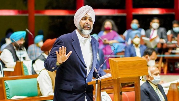 Punjab Finance Minister Manpreet Singh Badal during his budget speech in the assembly in Chandigarh. | Photo: Twitter/@MSBADAL