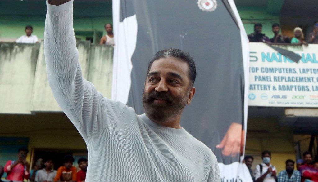Makkal Needhi Maiam chief Kamal Haasan during a campaign in Chennai, on 5 March 2021