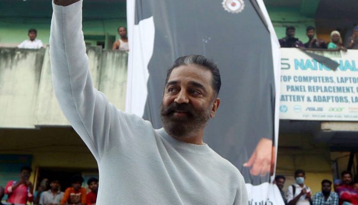 Makkal Needhi Maiam chief Kamal Haasan during a campaign in Chennai, on 5 March 2021